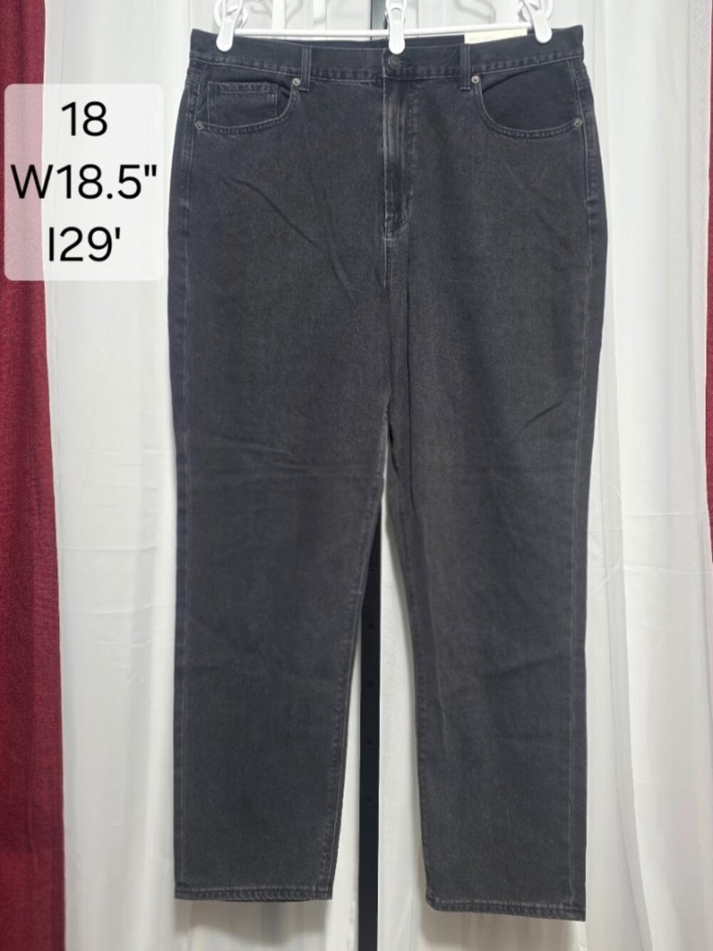 NWT American Eagle Mom Jeans Womens 18 Long High Rise Washed Black Denim